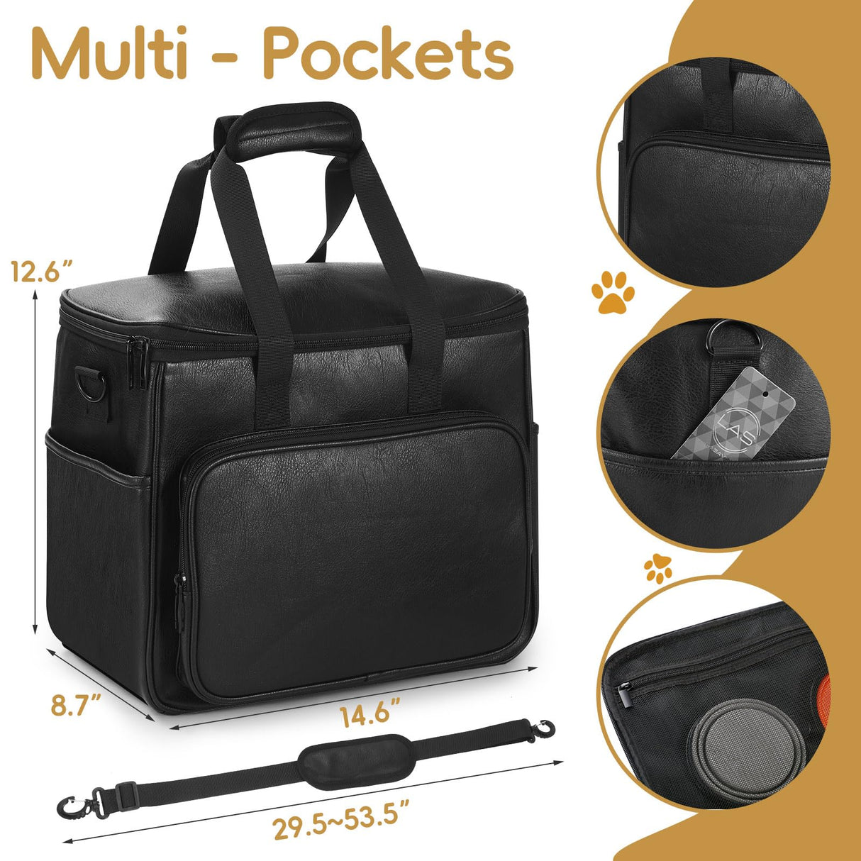 Lasaviin Dog Travel Bag, Leather Travel Pet Bag Set for Dog and Cat, Airline Approved Tote Organizer with Multi-Function Pockets, 2 Food Storage Containers, 2 Collapsible Bowls