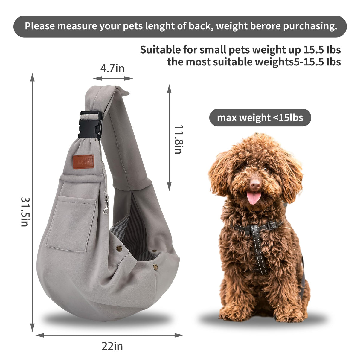 RXHOSIGAY Small Pet Carrier Pouch Sling for Daily with Adjustable Strap Pocket Safety Buckle for Puppy Dog Papoose and Cat Kitten Grey