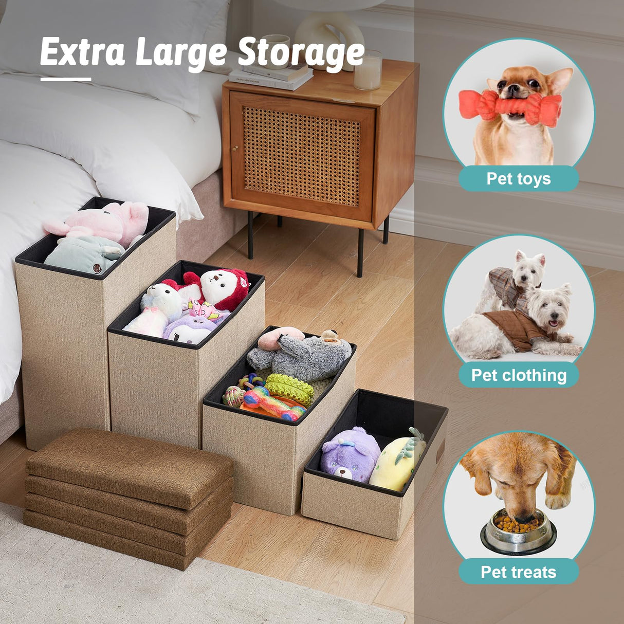 Dog Stairs with Storage, 4-Step Wider Sturdy Dog Steps for Small/Medium/Large Dogs and Older Cats, Folding Doggie Ramp for Bed/Couch/Car Hold Up to 180 lbs (22" H, Burgundy)