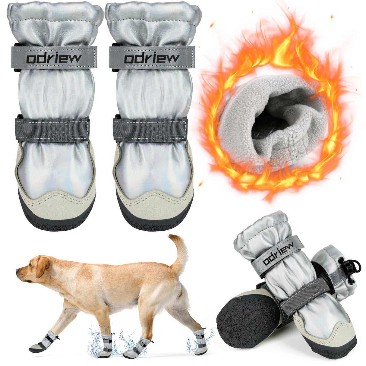 ODRIEW Dog Shoes Large Size Dogs, 4PCS Waterproof Dog Booties-Dog Boots & Paw Protectors, Medium Shoes for Dogs with Reflective Strip, Anti-Slip Sole for Rain, Snow and Summer Hiking. (7)