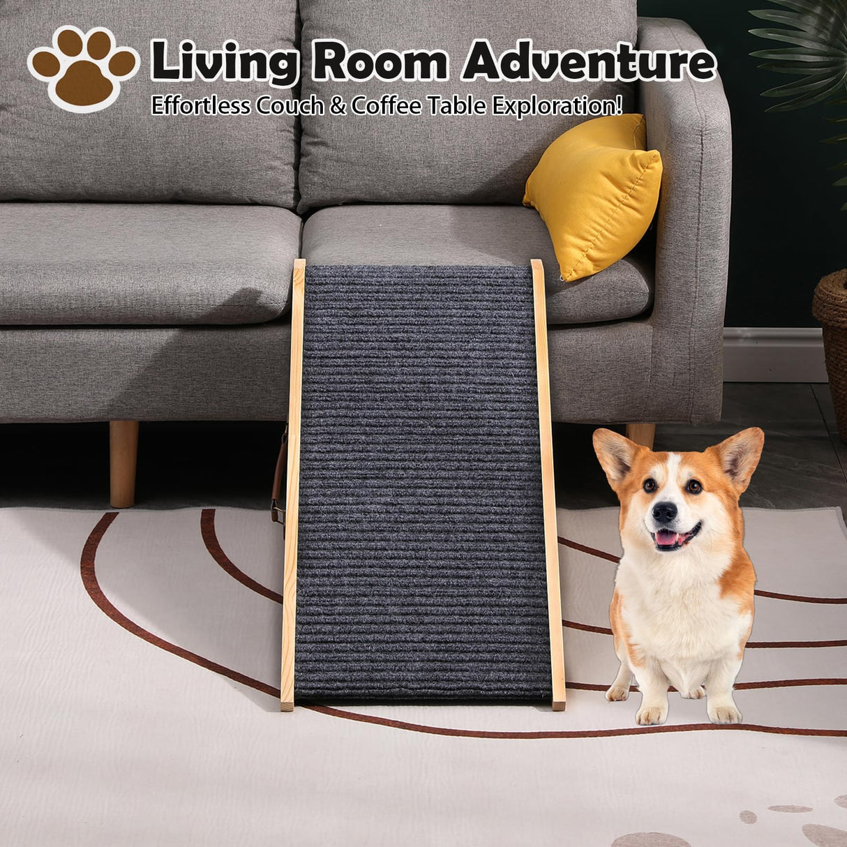 Wooden Foldable Dog Ramp Portable Pet Ramp,Car Ramp with Built-in Handle for Travel, 4 Adjustable Heights 9.8" to 18.1" for Small Dogs