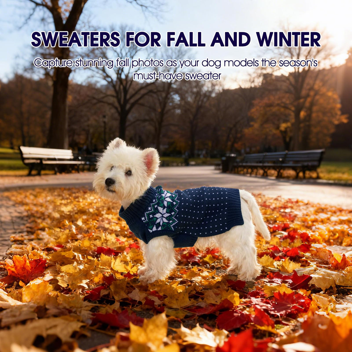 FUAMEY Dog Christamas Sweater, Warm Dog Sweater Classic Snowflake New Year Turtleneck Sweaters Knitwear Cold Weather Dogs Pullover for Small Medium Dogs Puppies & Cats Bulldogs Corgi with Leash Hole