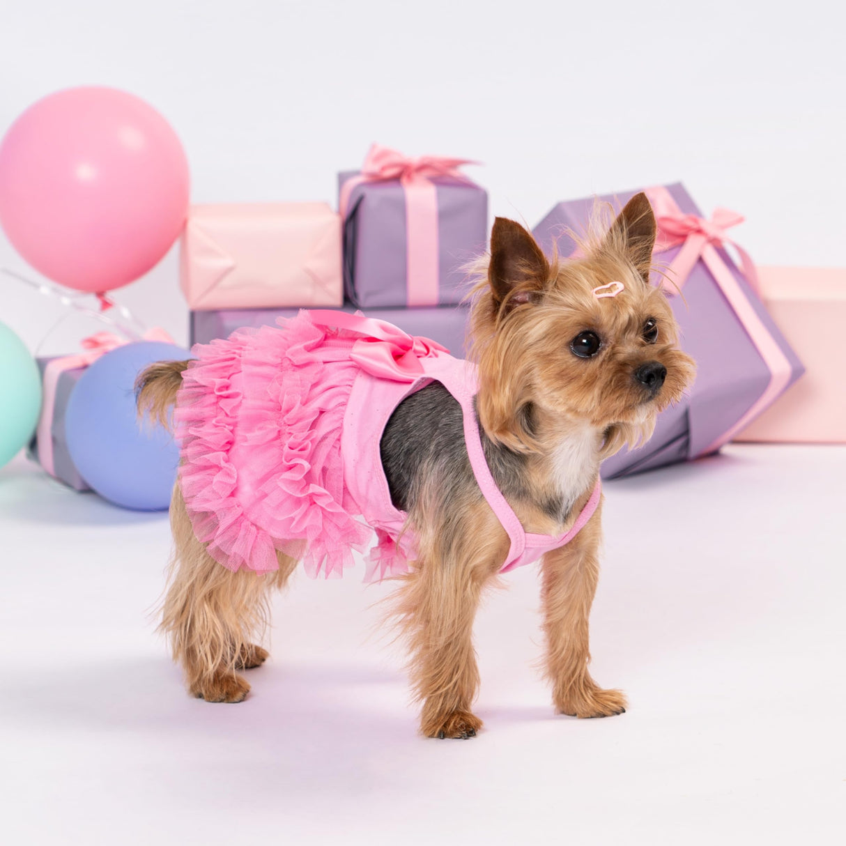 Fitwarm Sparkly Dog Tiered Dress, Fancy Dog Clothes for Small Dogs Girl, Bohemian Doggie Birthday Outfit, Pet Apparel, Pink, XXS