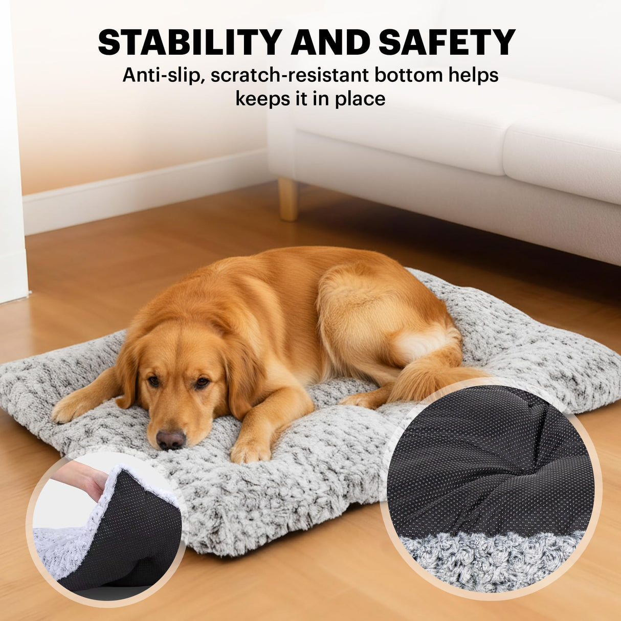 Lafyette. - US Based, Washable Faux Fur Dog Bed, Deluxe Plush Dog Crate Bed, Comfy Kennel Pad, Anti-Slip Pet Sleeping Mat, Soft Cozy Mattress for Large, Medium, Small Size Breed Dogs, 41" x 27", Grey