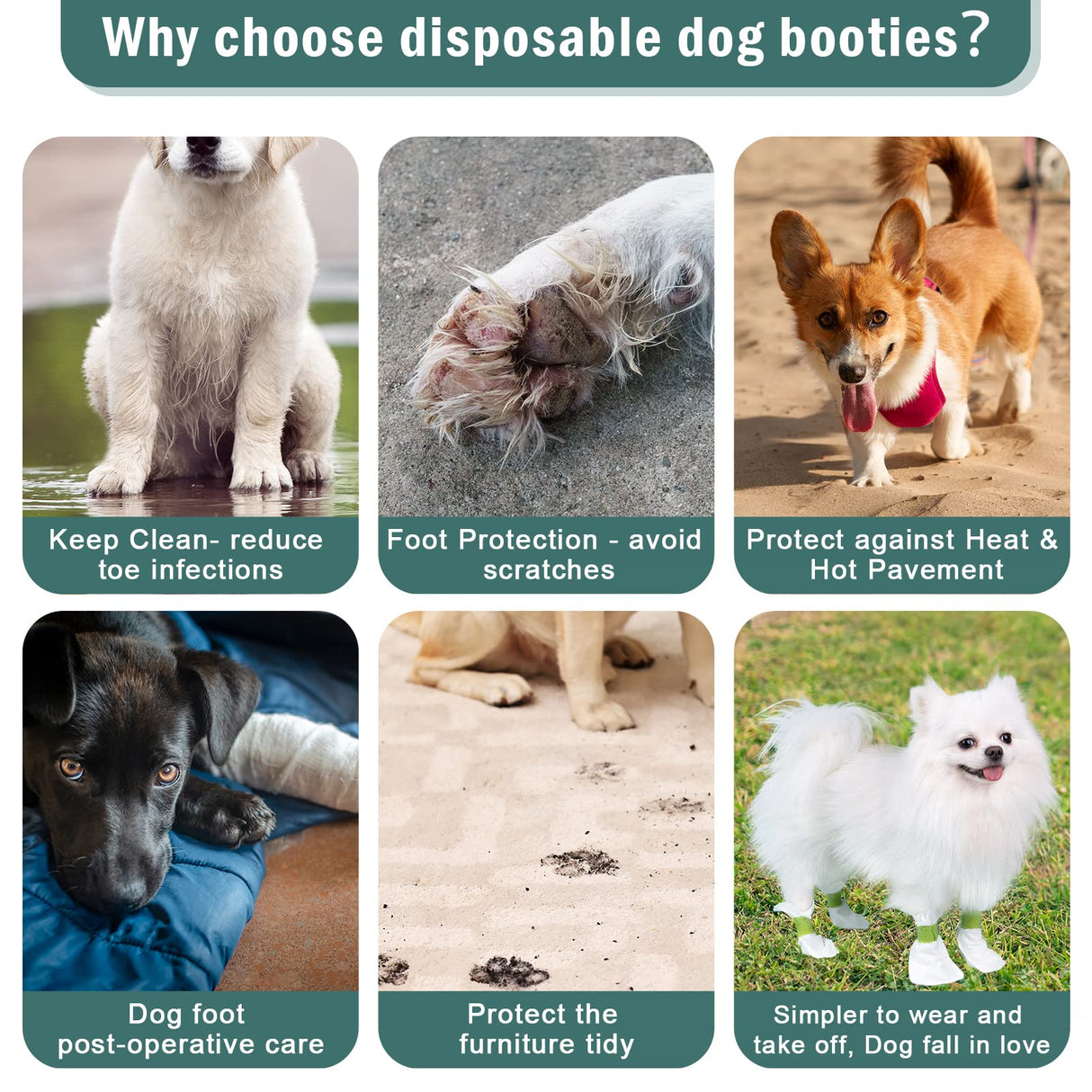 Ladadee Disposable Waterproof Dog Booties for Paw Protection, Dog Paw Socks Protector for Small Medium Dogs, Puppy Shoes with Adjustable Straps for Floors