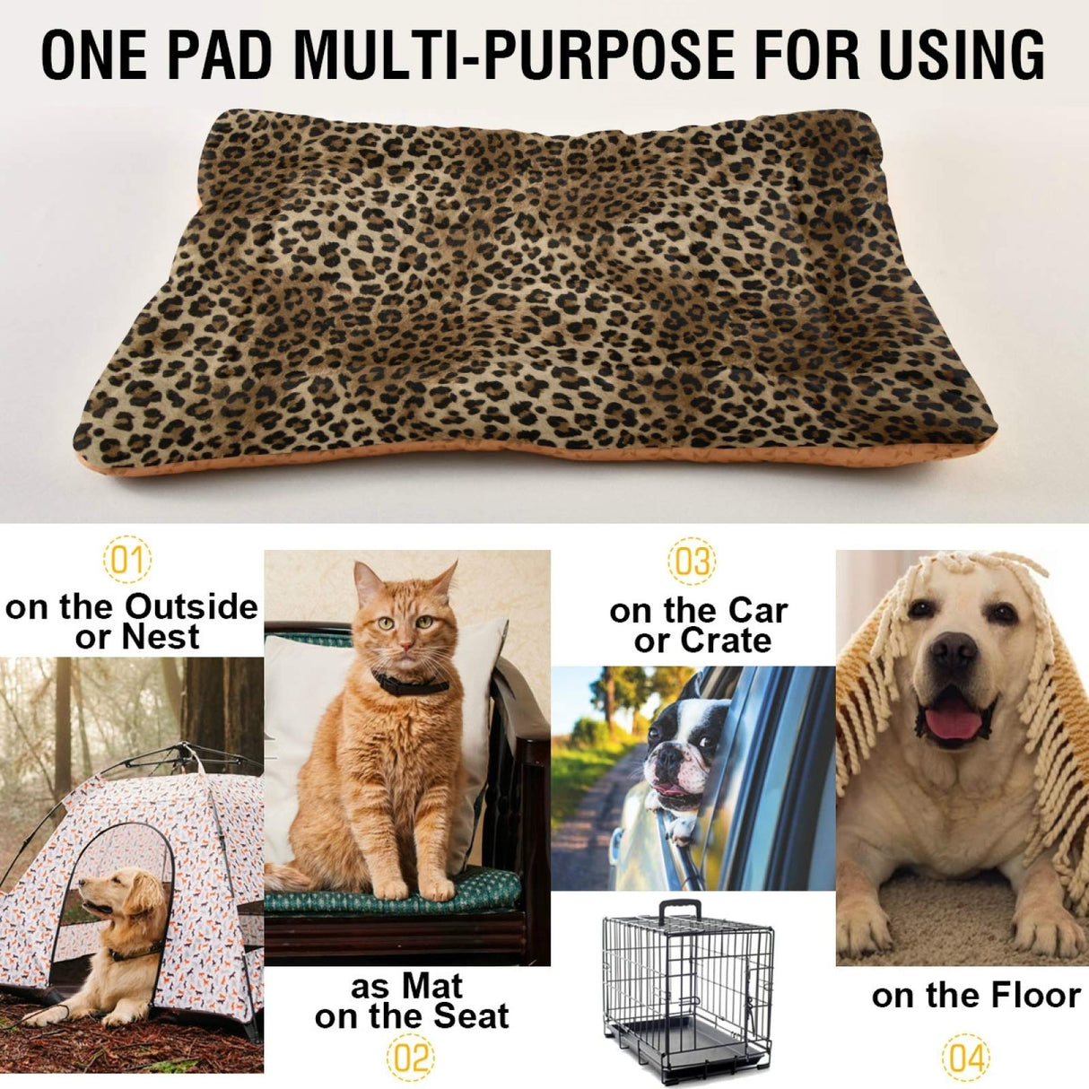 Blueangle Vintage Leopard Print Dog & Cat Bed, Comfortable Pet Bed, Ultra Soft Calming for Small to Large Dogs, 36" x 24