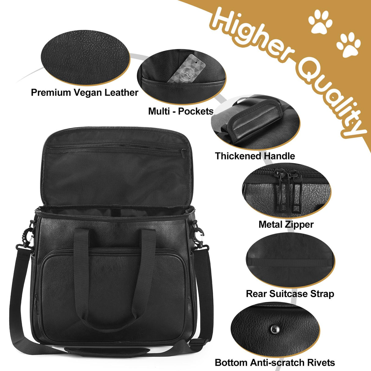 Lasaviin Dog Travel Bag, Leather Travel Pet Bag Set for Dog and Cat, Airline Approved Tote Organizer with Multi-Function Pockets, 2 Food Storage Containers, 2 Collapsible Bowls