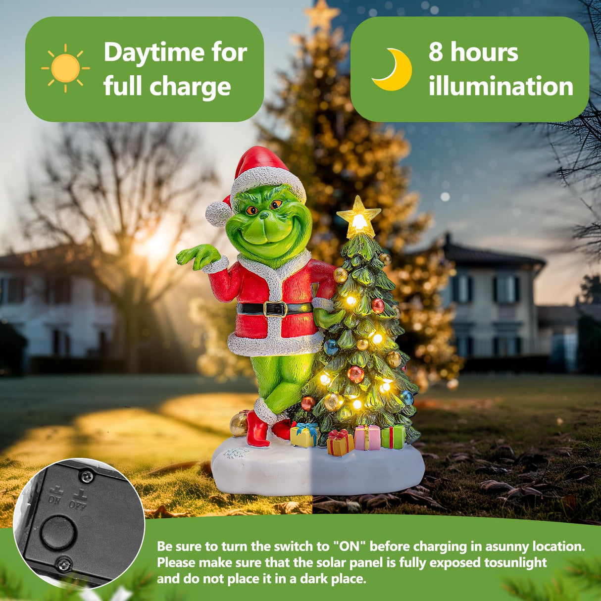 YDKOJGW Solar Garden Outdoor Statues with Christmas Tree and LED Lights,Lawn Christmas Decorations Statues for Patio,Balcony,Yard Ornament,Unique Housewarming, Birthday Gifts for Mom Grandma