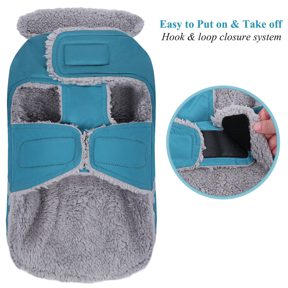 VIVAGLORY Frostfit Dog Coat, Dog Jacket for Winter & Cold Weather, Warm Fluffy Fleece Lined Water Resistant Reflective for Puppy, Coat with Leash Hole, XS, Turquoise