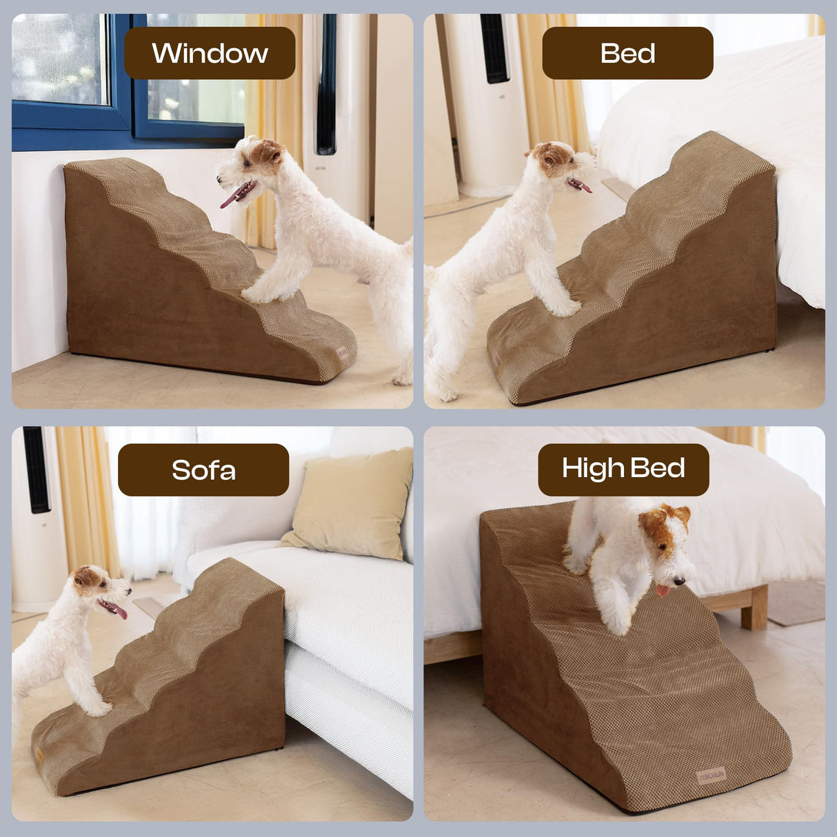 Miorun Extra Wide Dog Stairs for Large Dogs Up to 80lbs, 25" Pet Steps for High Bed with Washable Cover, 5-Step Foam Bed & Couch Ladder for Small Medium Dogs & Senior Cat, Coffee