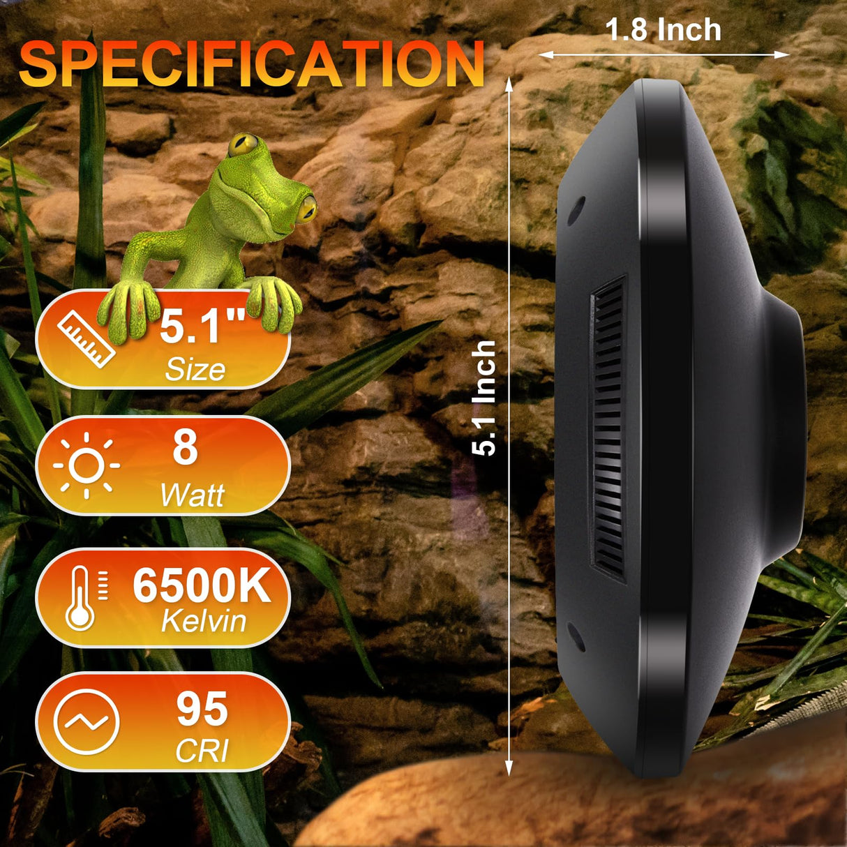 LED UVB Light for Reptiles, 8W UVA UVB Lamp – Timer Switch, Adjustable Brightness, Ferguson Zones 1-4, Energy-Efficient, UVI Lamp for Bearded Dragons, Chameleon, Lizard, Snake, Gecko – Silver