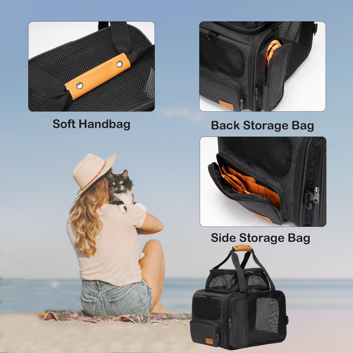 MOYLLOG Expandable Pet Carrier Bag - Airline-Approved, Breathable Mesh, Secure Zippers, Padded Handle & Multi-Pockets (Dark Grey)