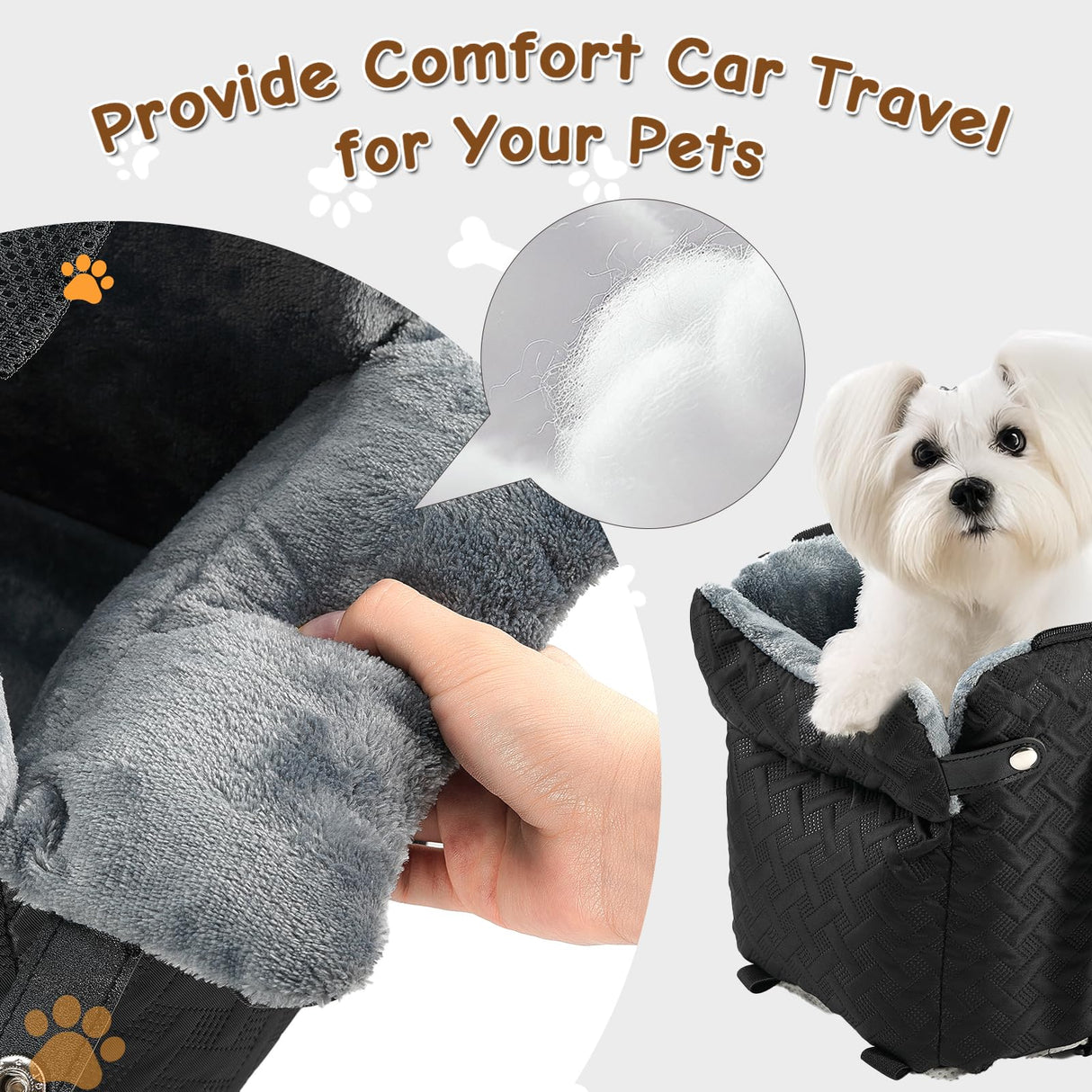 Center Console Dog Car Seat for Small Dogs,Washable Foldable Console Booster Seat for Puppy Car Seat with Safe Protection Hooks Adjustable Straps and Storage Pocket Pet