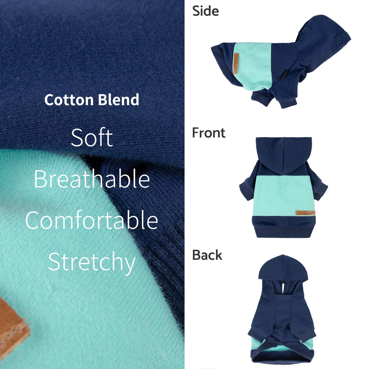 Fitwarm Color Block Dog Hoodie, Doggy Winter Clothes for Small Dogs Boy, Dog Sweatshirt with Hood, Lightweight Pet Hoodie, Royal Blue, Light Blue, Large
