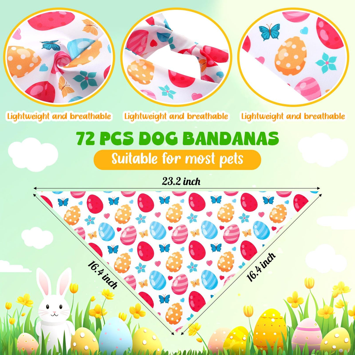 Hillban 72 Pcs Easter Day Dog Bandanas Bulk Dogs Bandanas Easter Day Pet Scarf Soft Bunny Egg Pattern Dogs Triangle Scarfs Colorful Chicks Bandana Spring Dog Scarf, Small and Medium Pet