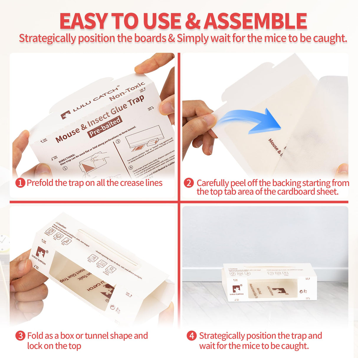 LULUCATCH Sticky Mouse Traps, 48 Pack Pre-baited Glue Traps, Foldable Bulk Non-Toxic Indoor Mouse Glue Boards for Insects, Snake, Lizard, & Spider, Pet Child Safe & Easy to Use Pest Control