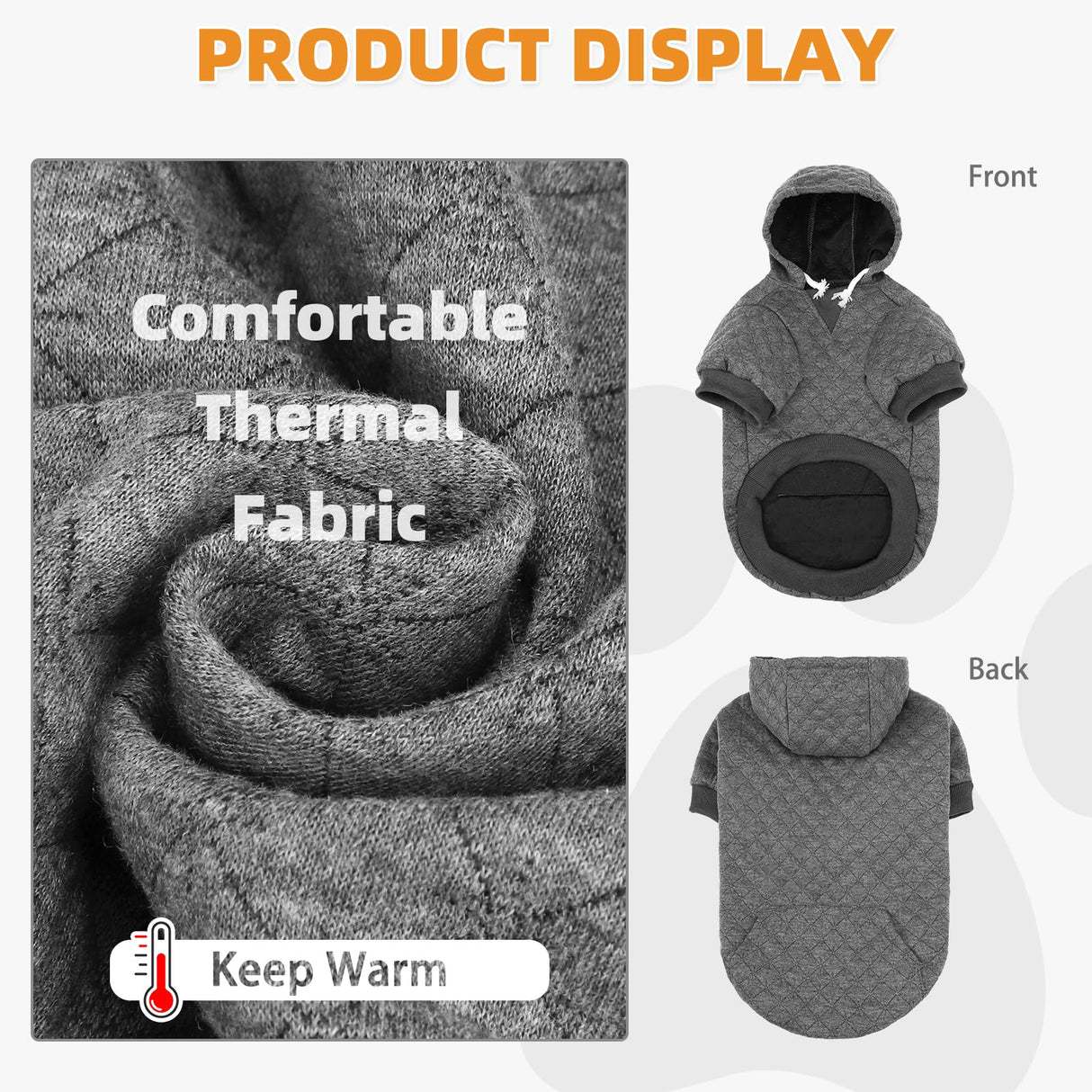 KOOLTAIL Dog Hoodie for Small Medium Large Dogs, Ultra-Warm & Soft Winter Fall Fleece Dog Hooded Sweatshirt Clothes Sweater, Lightweight Pullover Coat for Boy Girl Bulldog Pitbull Puppy Cats,Gray M-L