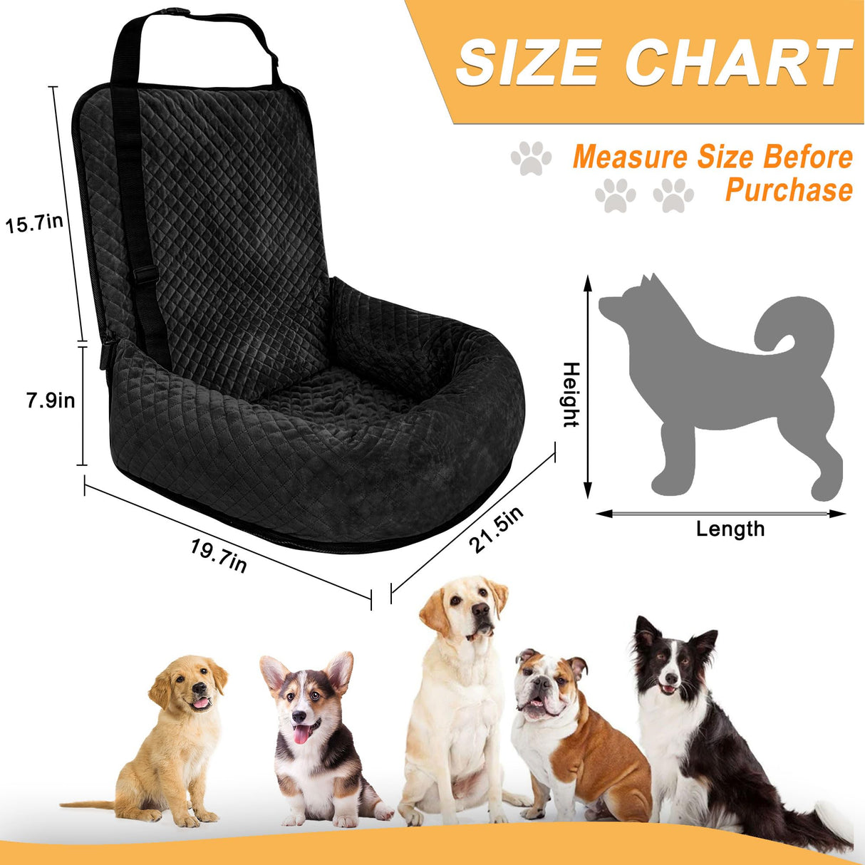 Sephyroth Dog Car Seat for Small/Medium Dogs,Dog Car Bed Washable Pet Travel Safety Car Seat,Super Soft Safe Removable Pet Booster Seat,Fits for All Cars(Black)