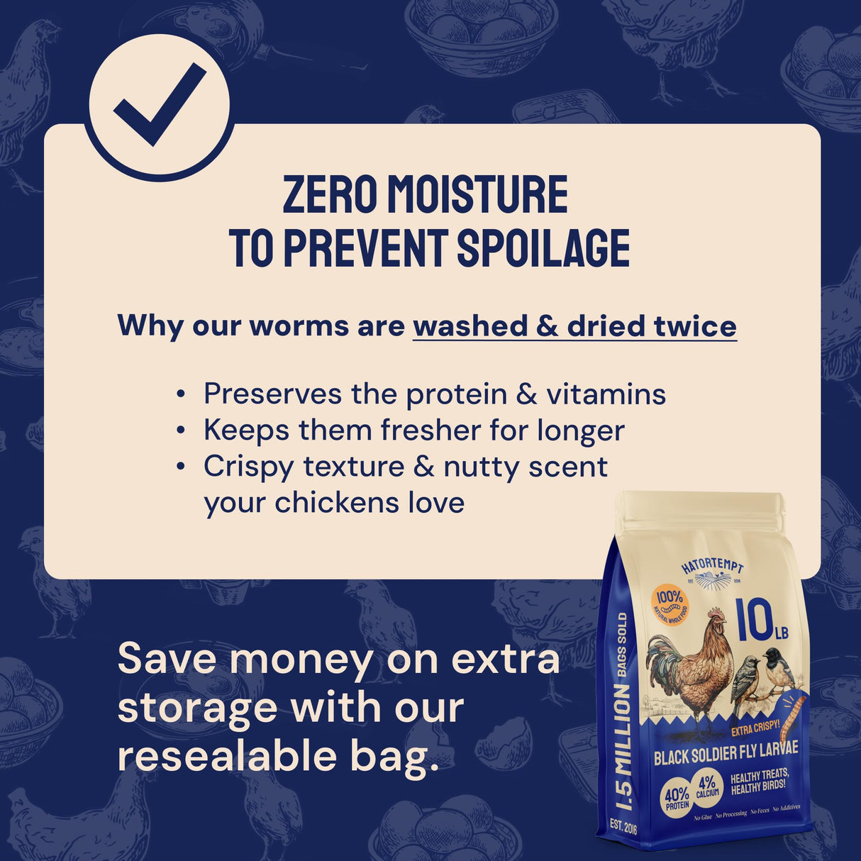 Hatortempt Black Soldier Fly Larvae - Calcium-Rich Chicken Feed Supplement - Treats for Laying Hens - Grubs for Chickens Training Rewards (10lb)