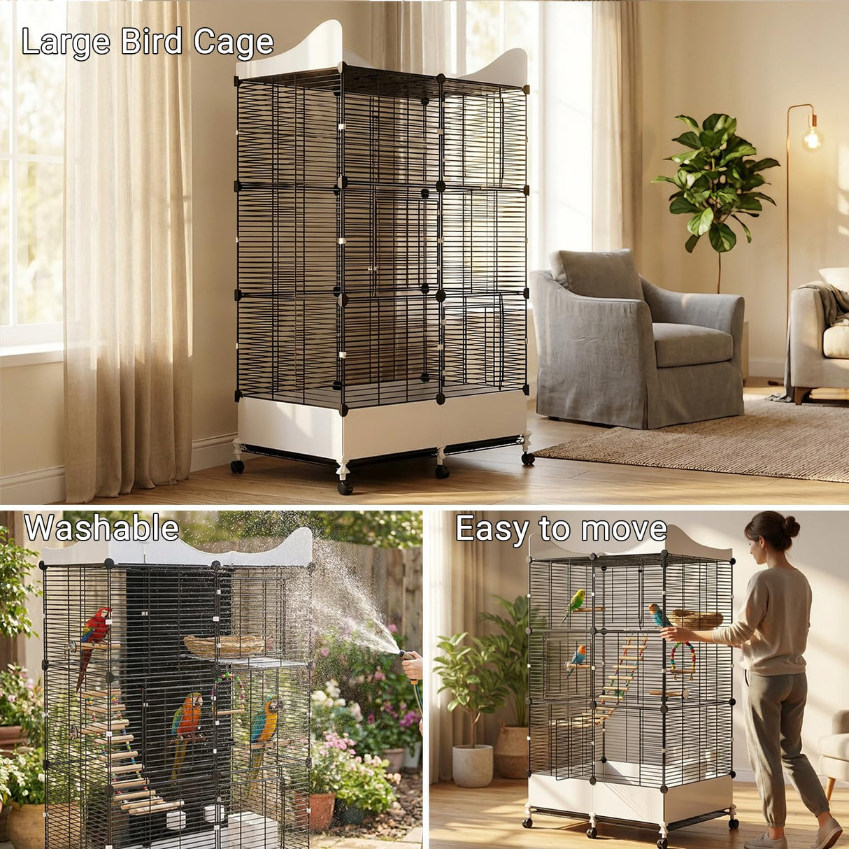 Encrypted Bird Cage Large Bird Cages 57-Inch, Top Storage Space, Bottom Splash Guard with Essential Bird Supplies – Durable & Spacious Aviary – Budgies & Cockatiels