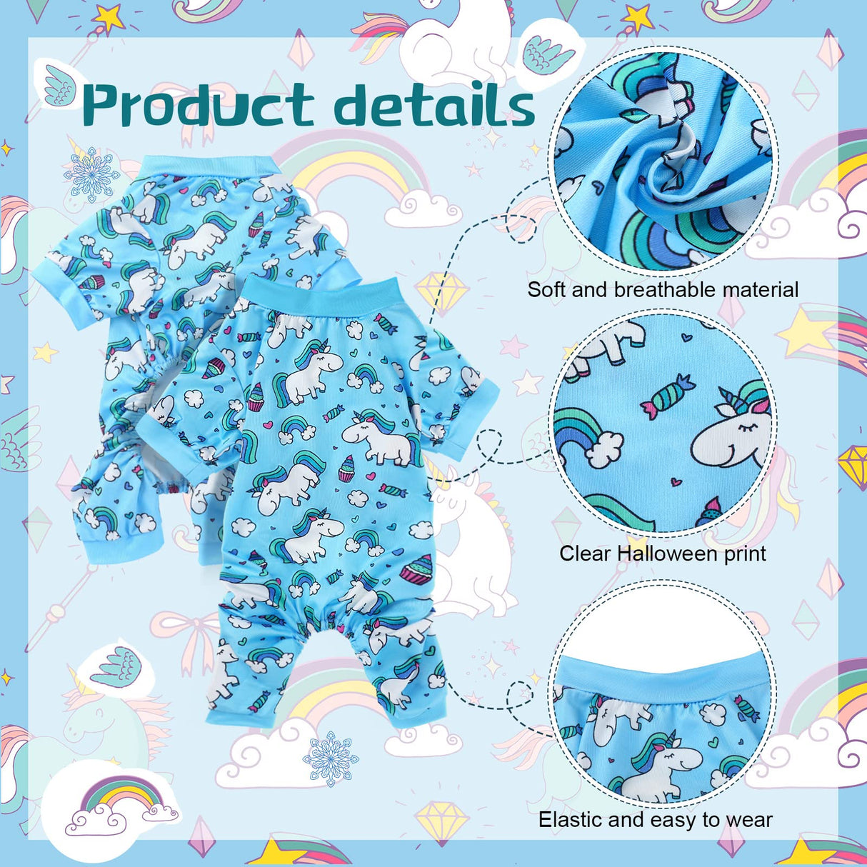 3 Pieces Dog Pajamas Puppy Soft Pets Clothes Dog Jumpsuit for Small Medium Large Pets Cute Apparel Bodysuits for Girl and Boy, 3 Styles(S Fits 3.3-5.5 lbs)