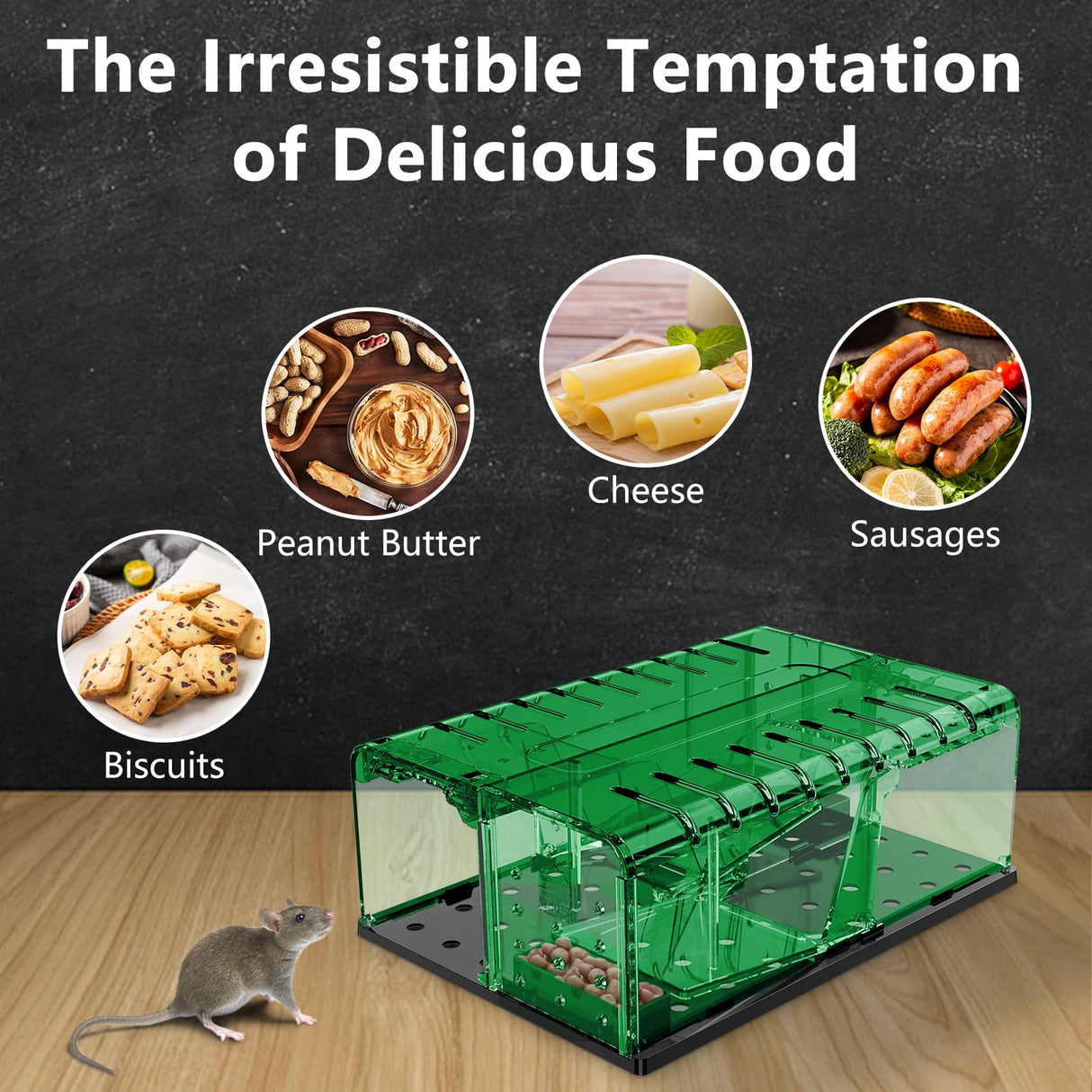 PZQZMAR Mouse Traps, Humane Mouse Trap, Easy to Set, Mouse Catcher Quick Effective Reusable and Safe for Families(2-in-1)-Green