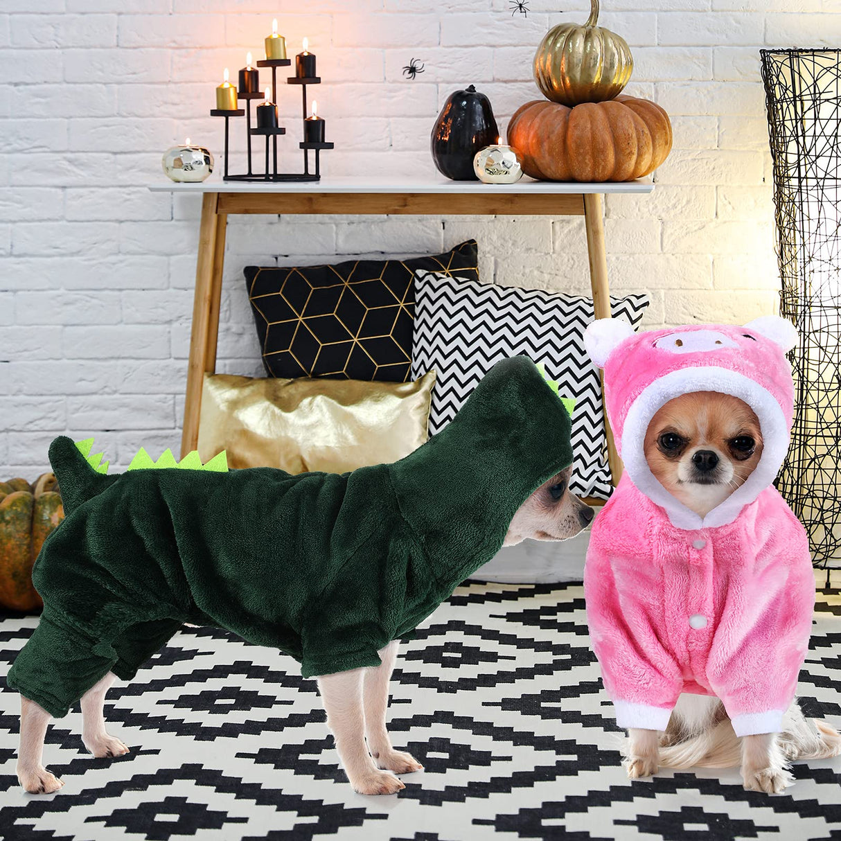 Queekay 2 Pieces Cute Dog Costume Halloween Cat Clothes Pink Pig PET Costume Design Dinosaur Clothing Puppy Outfits PET Hoodie Warm Dress up Clothes for Puppies and Kitten(Medium)