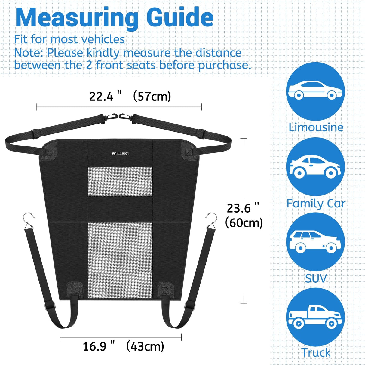 Wellbro Dog Car Backseat Barrier, Padded and Durable Nylon Net Pet Barrier, Vehicle Travel Dog Fence with 2 Mesh Windows, for Safe Driving, Easy to Install and Adjust for All Cars