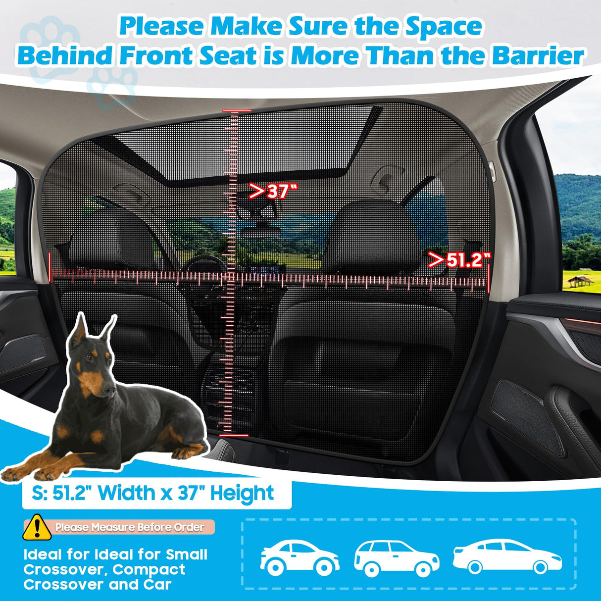 Automiim Dog Car Barrier Behind Front Seat, 51.2" Wide Car Pet Barrier One-Piece Design, Dog Car Divider Back Seat Barrier Small Crossover, Compact Car and Crossover