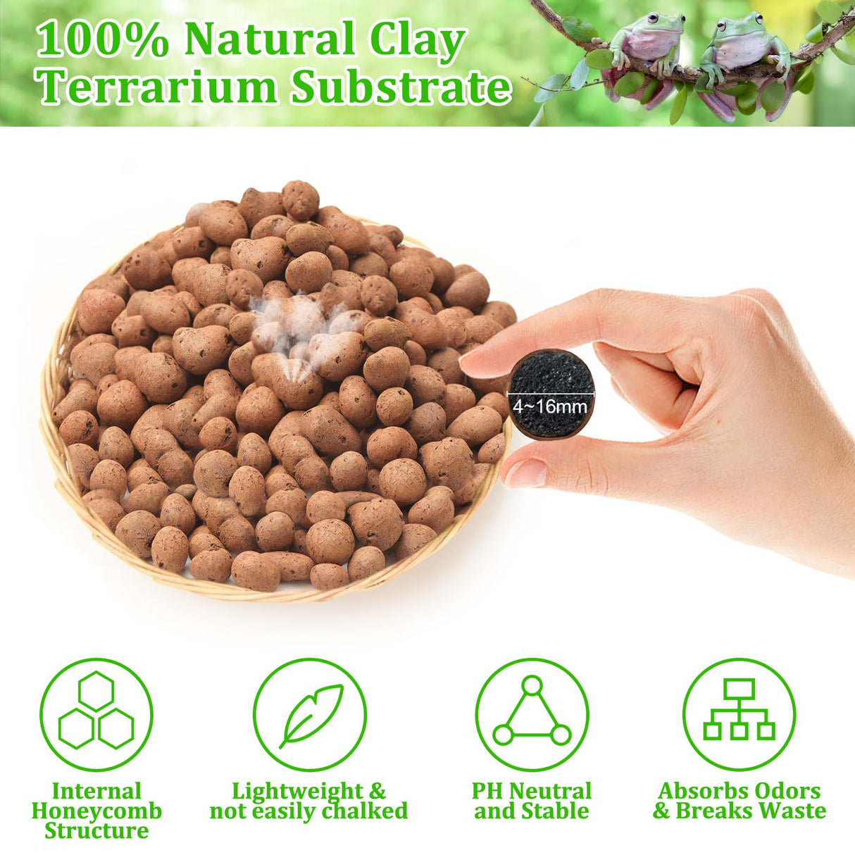 Riare 10LBS Expanded Clay Balls Terrarium Substrate for Reptiles - 100% Organic Lightweight Clay Pebbles Substrate Frogs False Bottom Substrate, Bioactive Terrarium Substrate for Drainage and Moisture