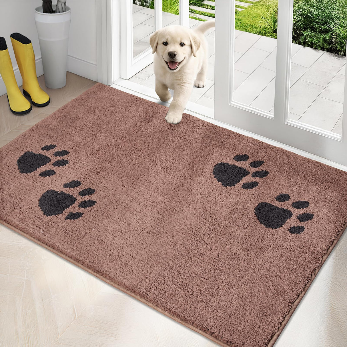 PURRUGS Dirt Trapping Door Mat 34" x 59", Non-Skid/Slip Machine Washable Microfiber Entrance Rug, Shoes Scraper, Dog Doormat, Super Absorbent Floor Mat for Muddy Wet Shoes and Paws, Light Brown