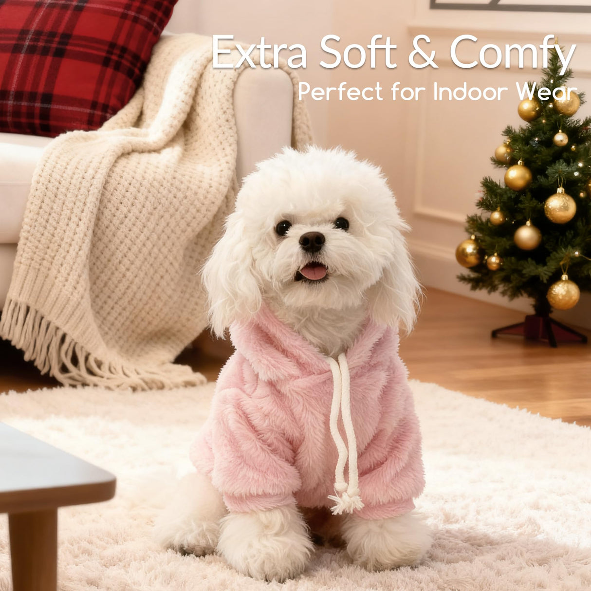 Fuzzy Dog Hoodie Sweater for Large Dogs Warm Winter Dog Clothes with Double-Sided Plush Fleece Soft Stretchy Pet Coats Hooded Sweatshirt for Medium Large Dogs