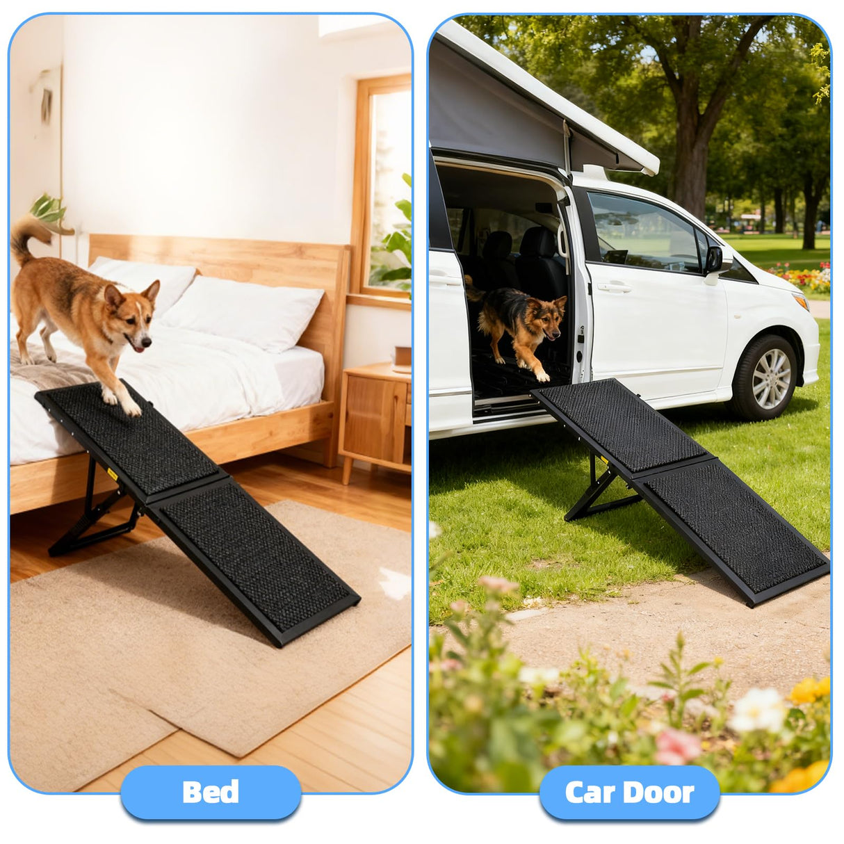 LoopTime Dog Ramp for Car,49.4"x 16.1" Dog Stairs for Large Dogs with Anti-Slip Surface,Large Folding Pet Stairs for SUV,Truck with Adjustable Height,Outdoor Portable Wide Dog Steps up to 99LBS