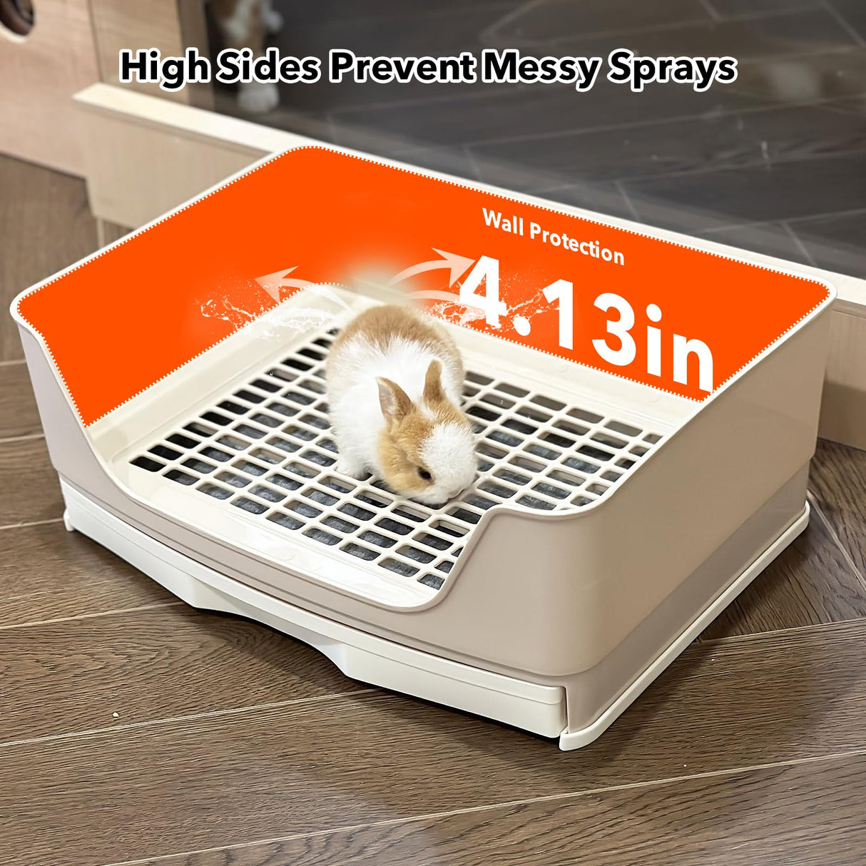 RUBYHOME Oversize Rabbit Litter Box with Drawer, Corner Toilet Box with Grate Potty Trainer, Bigger Pet Pan for Adult Guinea Pigs, Chinchilla, Ferret, Galesaur, Small Animals, 16.9 inch Long (White)