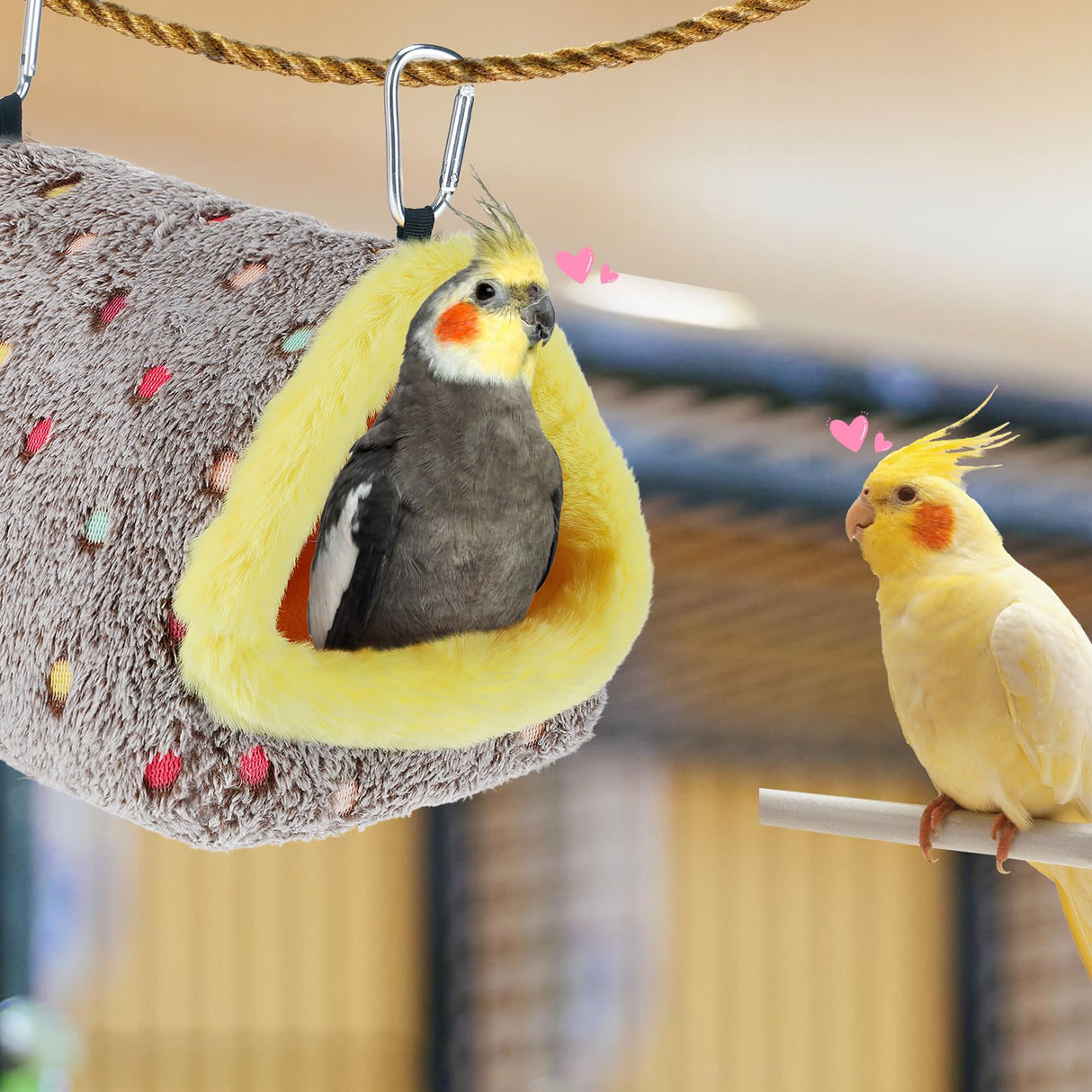 MEWTOGO Medium Winter Warm Bird Nest for Cage - Comfortable Birds Bed with Support Plate, Hanging Shed Hideaway Hammock Hut Gift for Macaws African Grey Amazon Parrots