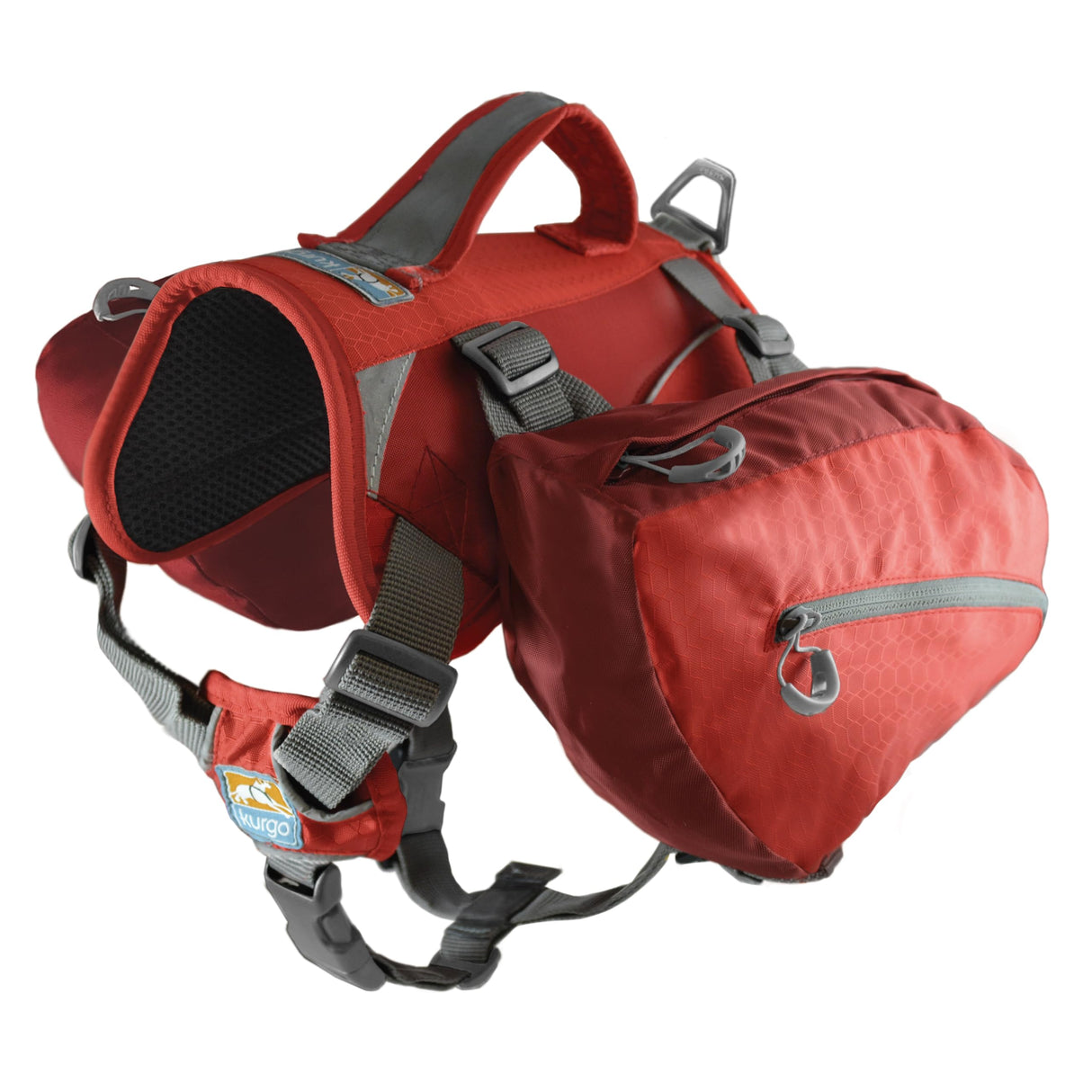 Kurgo Big Baxter Dog Backpack, Dog Saddlebag, Dog Pack, Adjustable Saddlebag for Hiking, Walking, Running, Camping, Chili Red/Barn Red