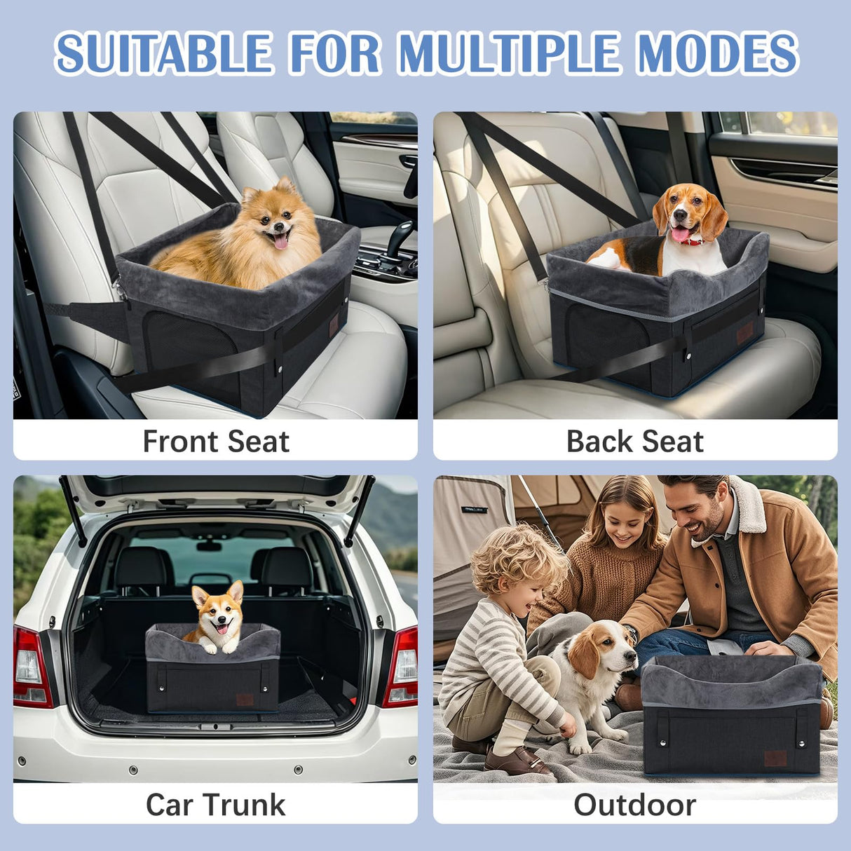 PetsHome Dog Car Seat for Small Dogs, Detachable Washable Pet Booster Seat with Storage Pocket, Breathable Mesh, Safety Leash, Adjustable Straps for Small Pets Up to 25lbs-Black