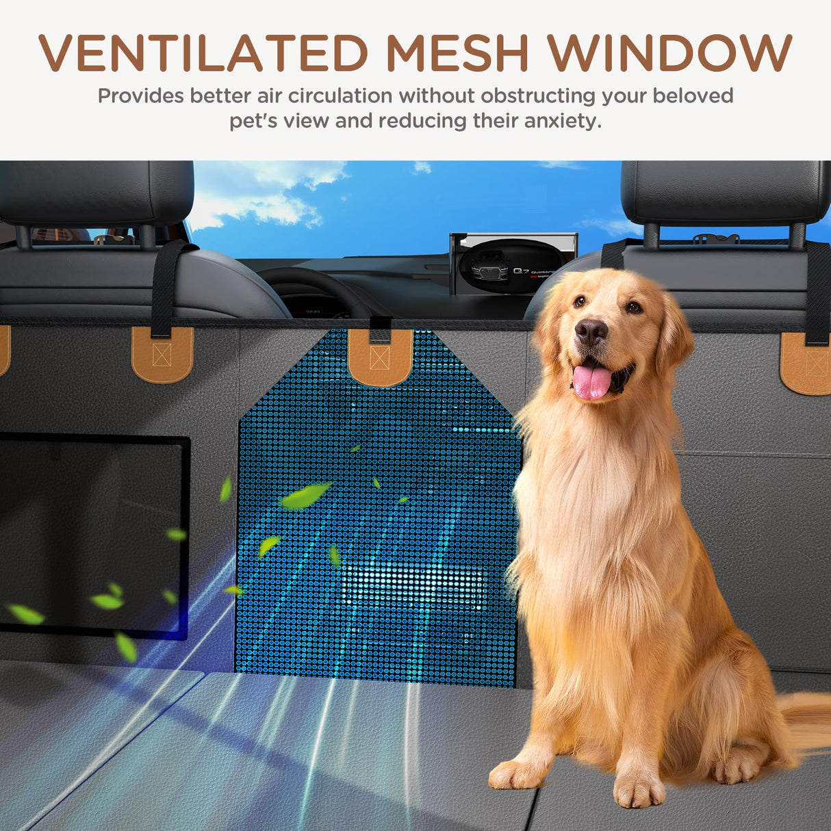 BONTHEE Dog Car Seat for Large Medium Dogs – Waterproof Back Seat Extender with Reinforced Hard Bottom,Breathable Mesh Windows,Storage Pockets & Adjustable Straps,Universal Fit for Cars,SUVs,Trucks