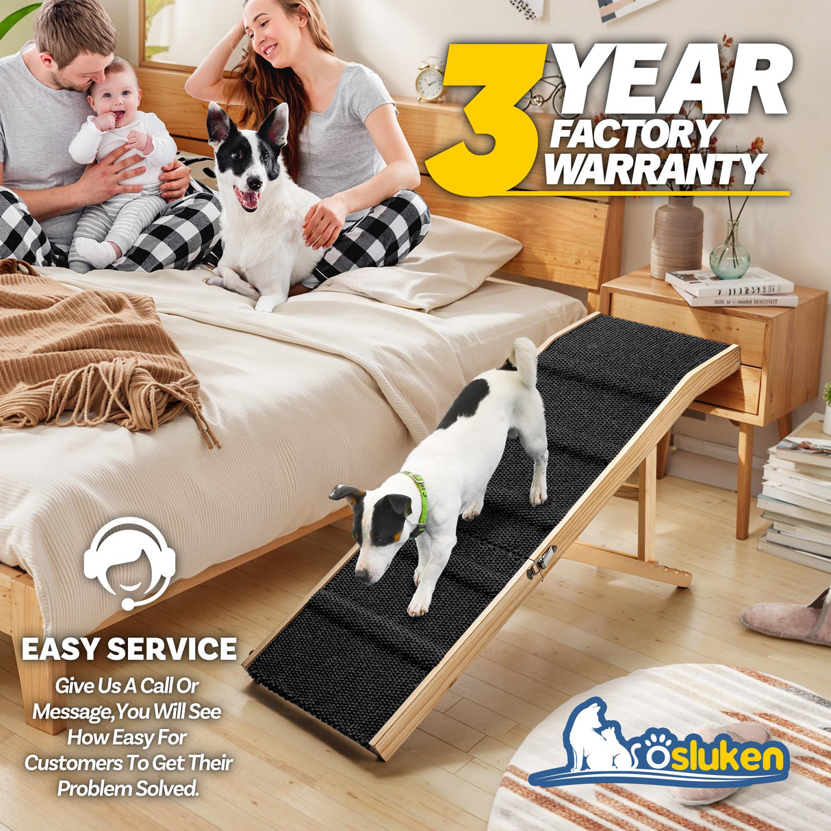 Dog Ramp for Couch, 49" Long Foldable Pet Ramp for Small Large Dogs, Dog Ramps for Bed, High Traction with Platform 6 Adjustable Heights 18" to 21.5" Up to 220LBS, Black