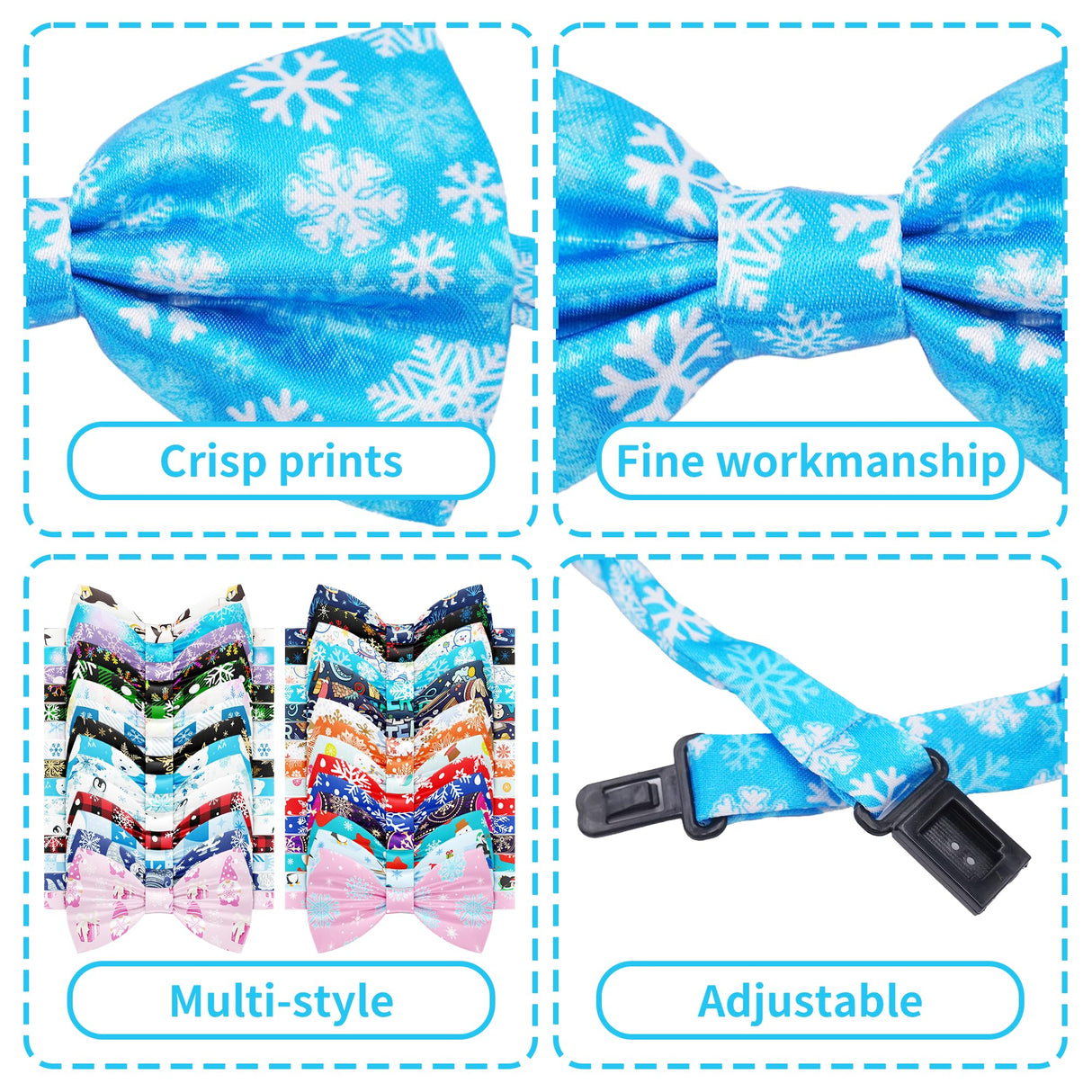 Pai Sence 30 PCS Winter Dog Bow Ties Bulk for Medium Large Dogs Winter Dogs Bowties with Adjustable Ties Bow Ties Party Grooming L