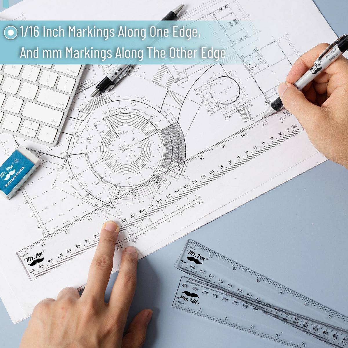 Plastic Rulers, 12 Inch, 3 Pack, Easy-to-Read Markings