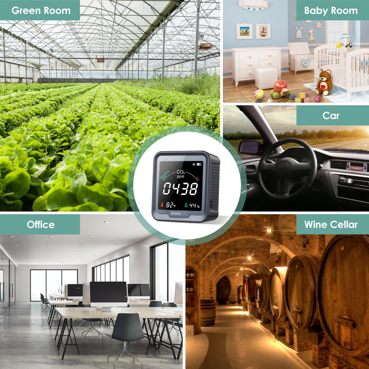 INKBIRDPLUS Indoor CO2 Meter, Air Quality Monitor can Monitor Temperature & Humidity, Carbon Dioxide Detector with Alarm Function, CO2 Detector for Grow Tents, Wine Cellars, Homes, Cars