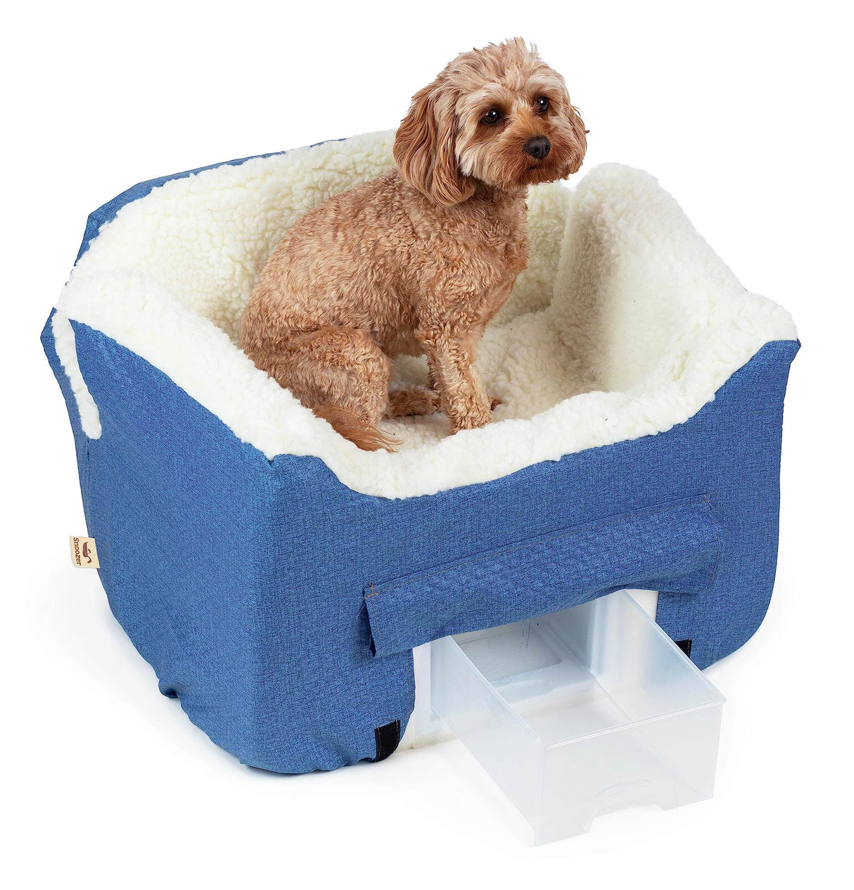 Snoozer Dog Car Seat with Storage Tray: Lookout II Dog Booster Car Seat for Pets up to 25lbs, Helps Alleviate Travel Sickness & Fear for Dogs, Removable Washable Cover – Denim Diamond, Size Medium