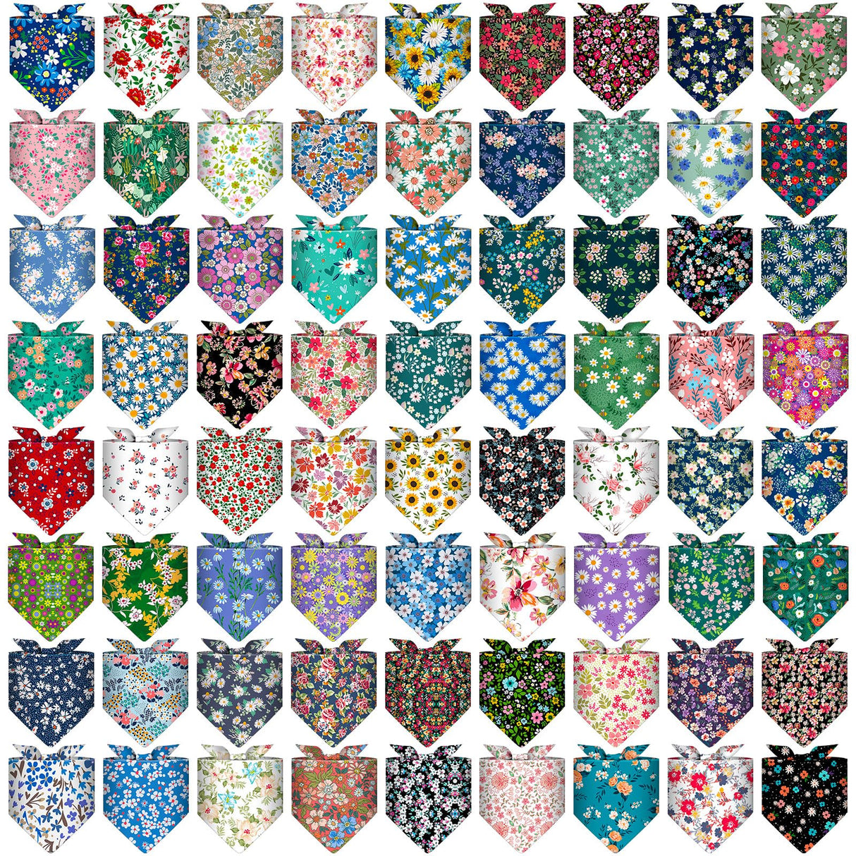 72 Packs Dog Bandanas Bulk Buffalo Plaid Cat Bandana Summer Scarf Triangle Fruit Drool Bibs Washable Adjustable Kerchief Dog Cat Bandana for Beach Small Medium Pet Supplies(Flower)