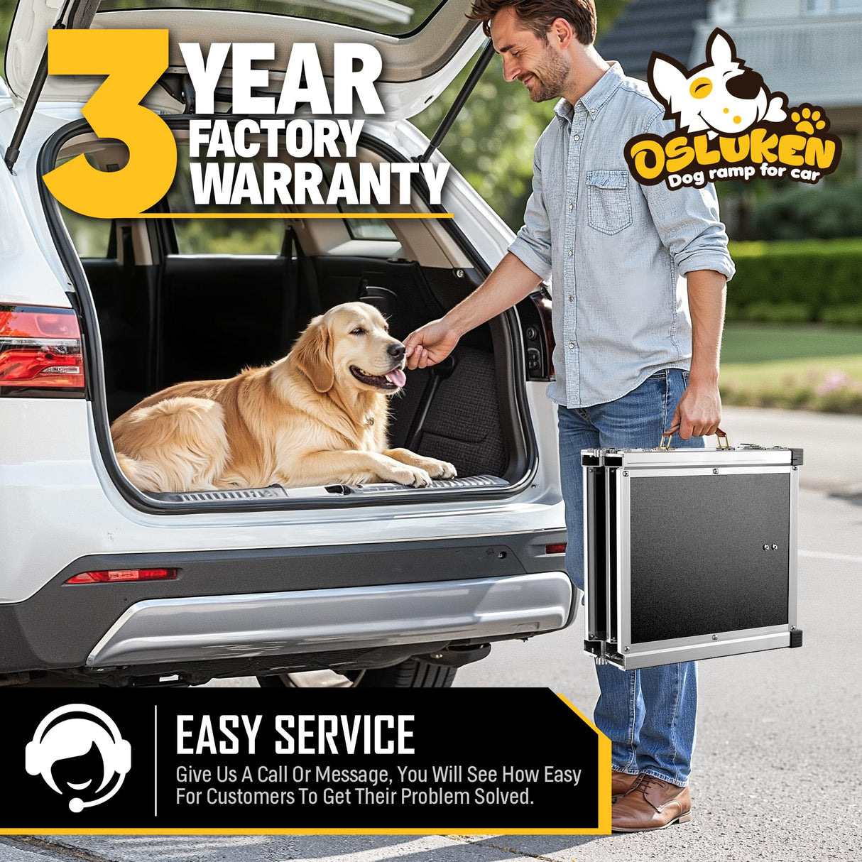 Dog Ramp for Car (200 lbs), Extra L71” W17” Folding Pet Ramp for Large Dogs with with Heavy Duty Hinges, Outdoor Anti-Slip Foldable Dog Car Ramps for SUV Truck Side Door (4 Folded)