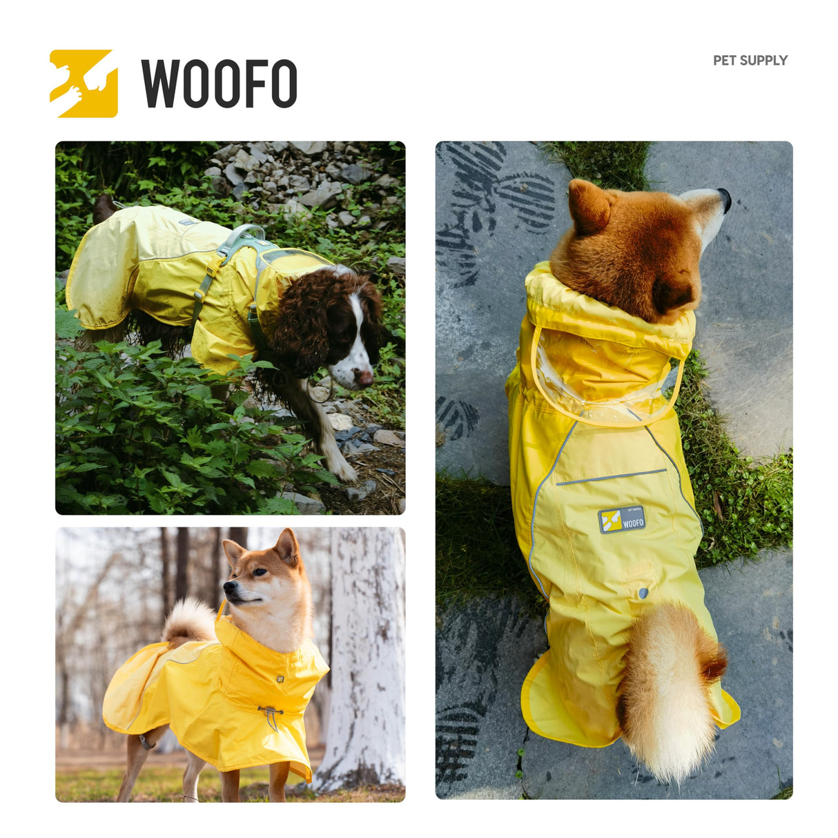 WOOFO Slip-On Dog Rain Poncho, Quick & Easy to Wear Dog Raincoat, Unrestricted, Super Lightweight, and Waterproof Rain Jacket for All Breeds, Adjustable and Reflective (Grey, Small)