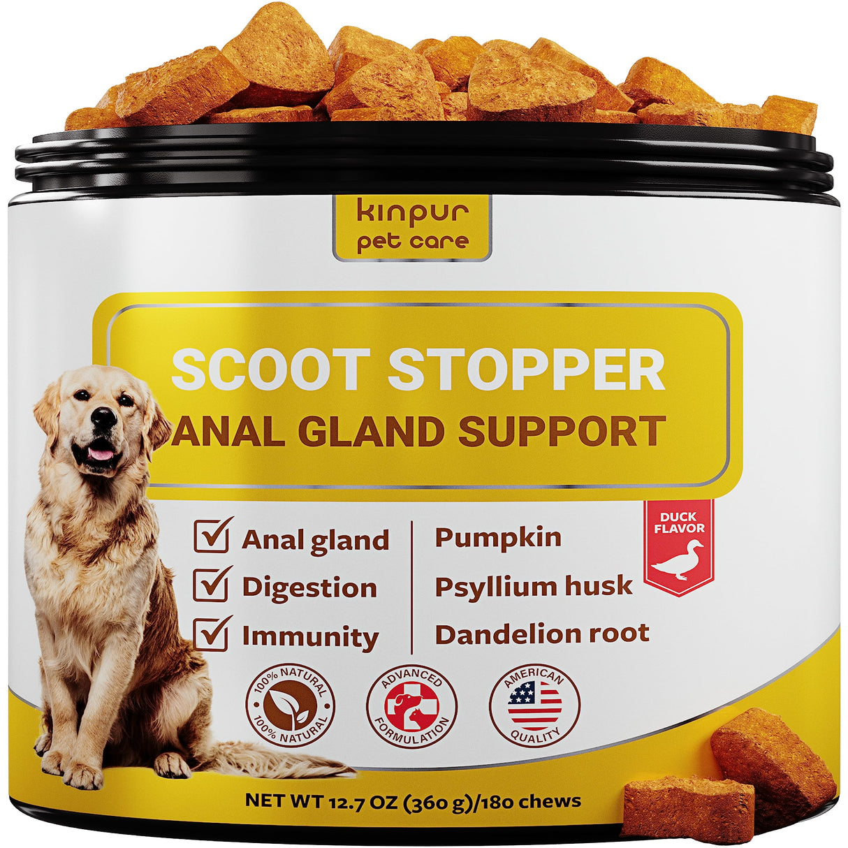 Scoot Stopper Dog Soft Chews w/Fiber for Digestion Support and Comfort - Stool Hardener for Anal Gland Treatment w/Natural Flaxseed, Pumpkin and Psyllium Husk - Stops Scooting and Firms Stool 180c