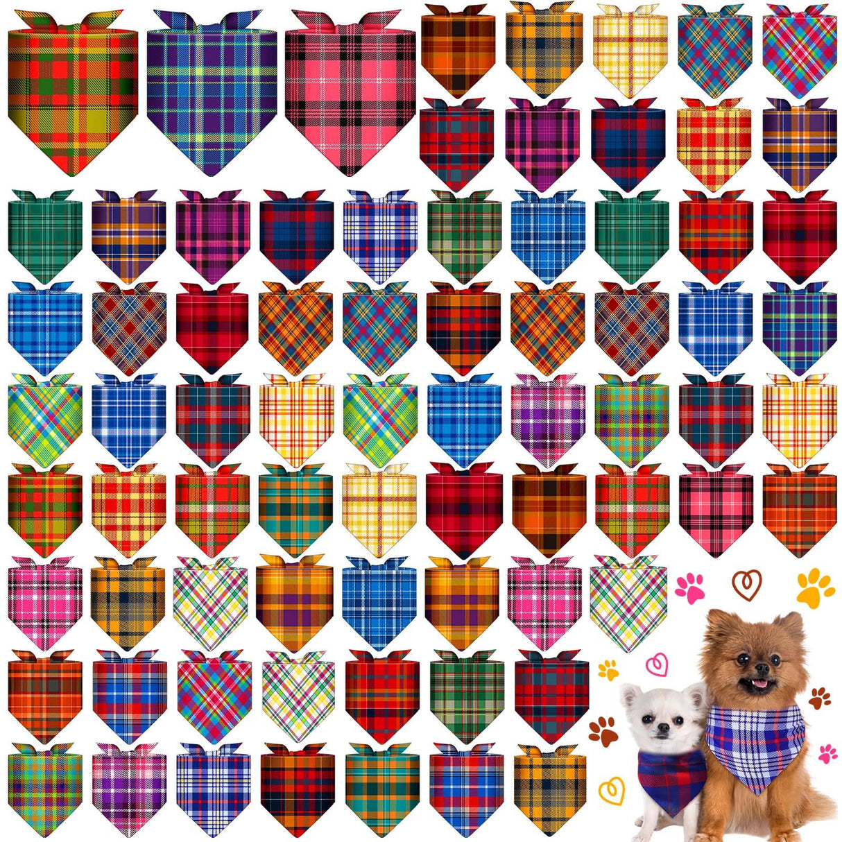 Bunnycool 72 Pcs Plaid Dog Bandanas Bulk Triangle Scarf Cat Bibs Puppy Scarf Stripe Bandanas for Puppy Cat Birthday Party Costume