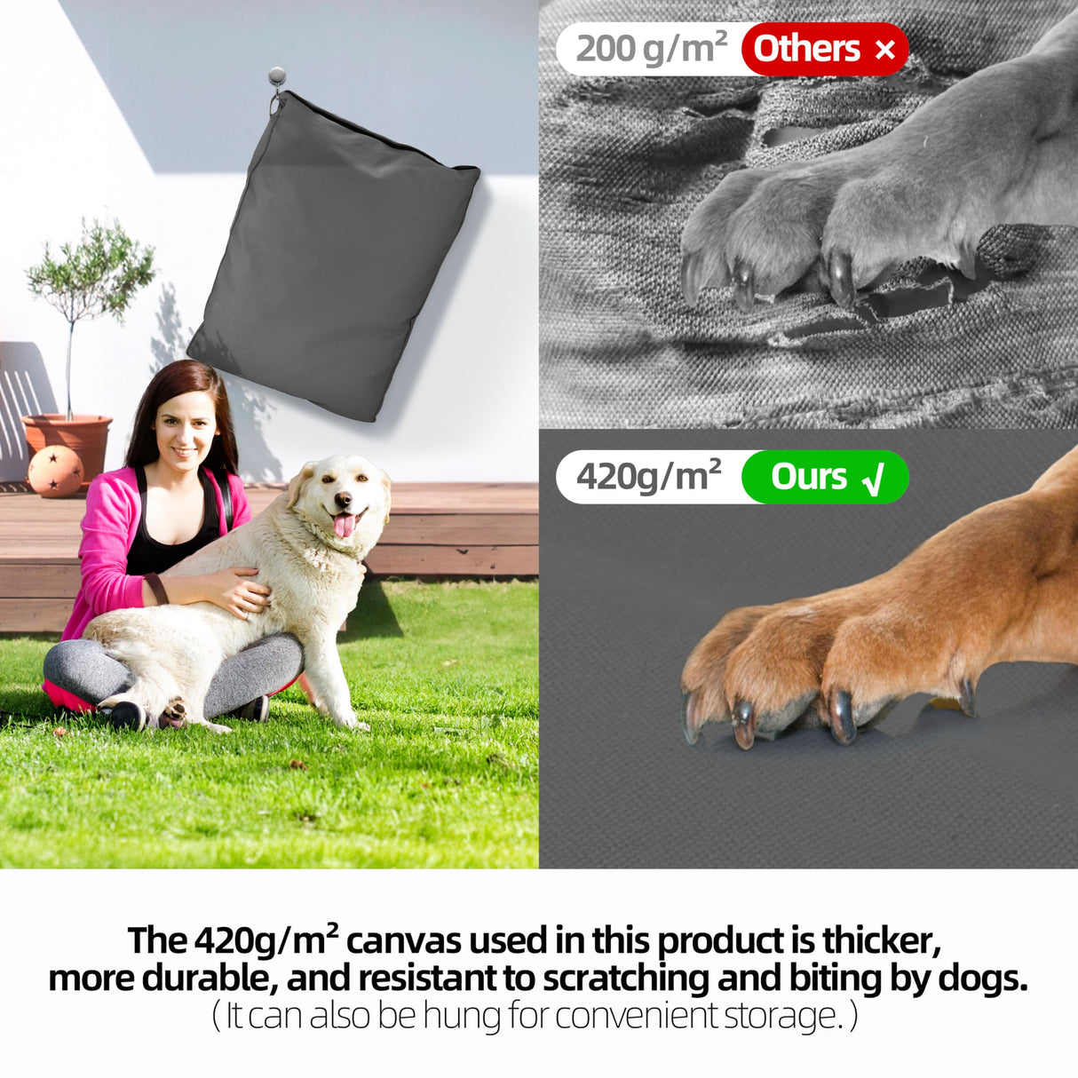 Sytopia 36 Inch Canvas Outdoor Dog Bed for Large Dogs, Waterproof Washable Removable Cover, Indoor Patio Pet Pad for Crate, Dark Grey
