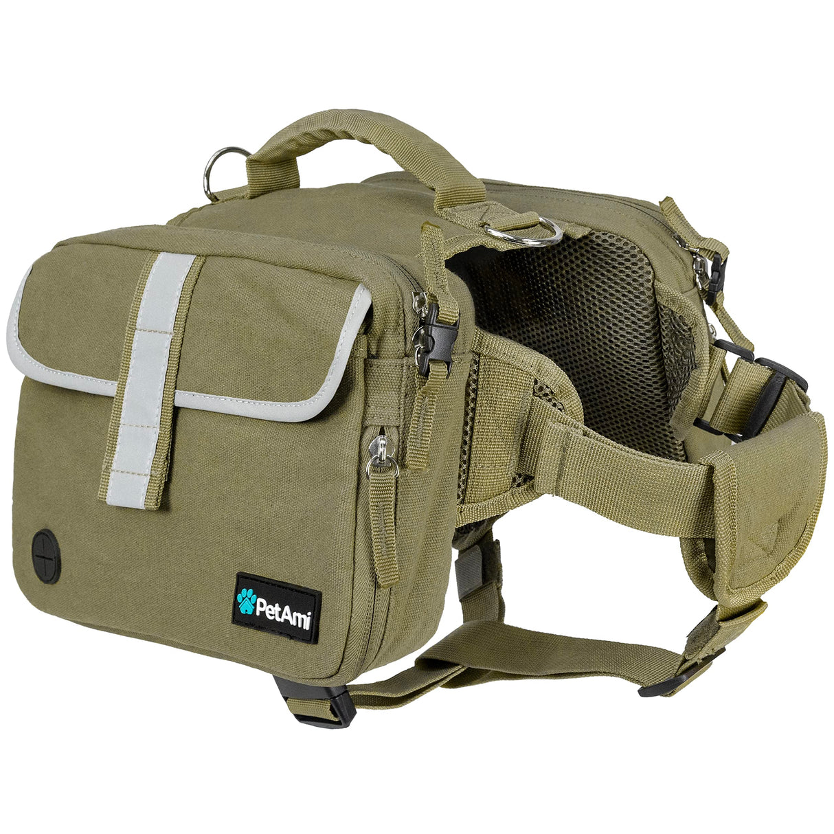 PetAmi Dog Backpack for Medium Large Dogs, Dog Saddle Bag For Dogs to Wear, Tactical Harness Saddlebag with Reflective Safety Side Pockets for Hiking Camping Vest Dog Pack Travel (Olive Green, Medium)
